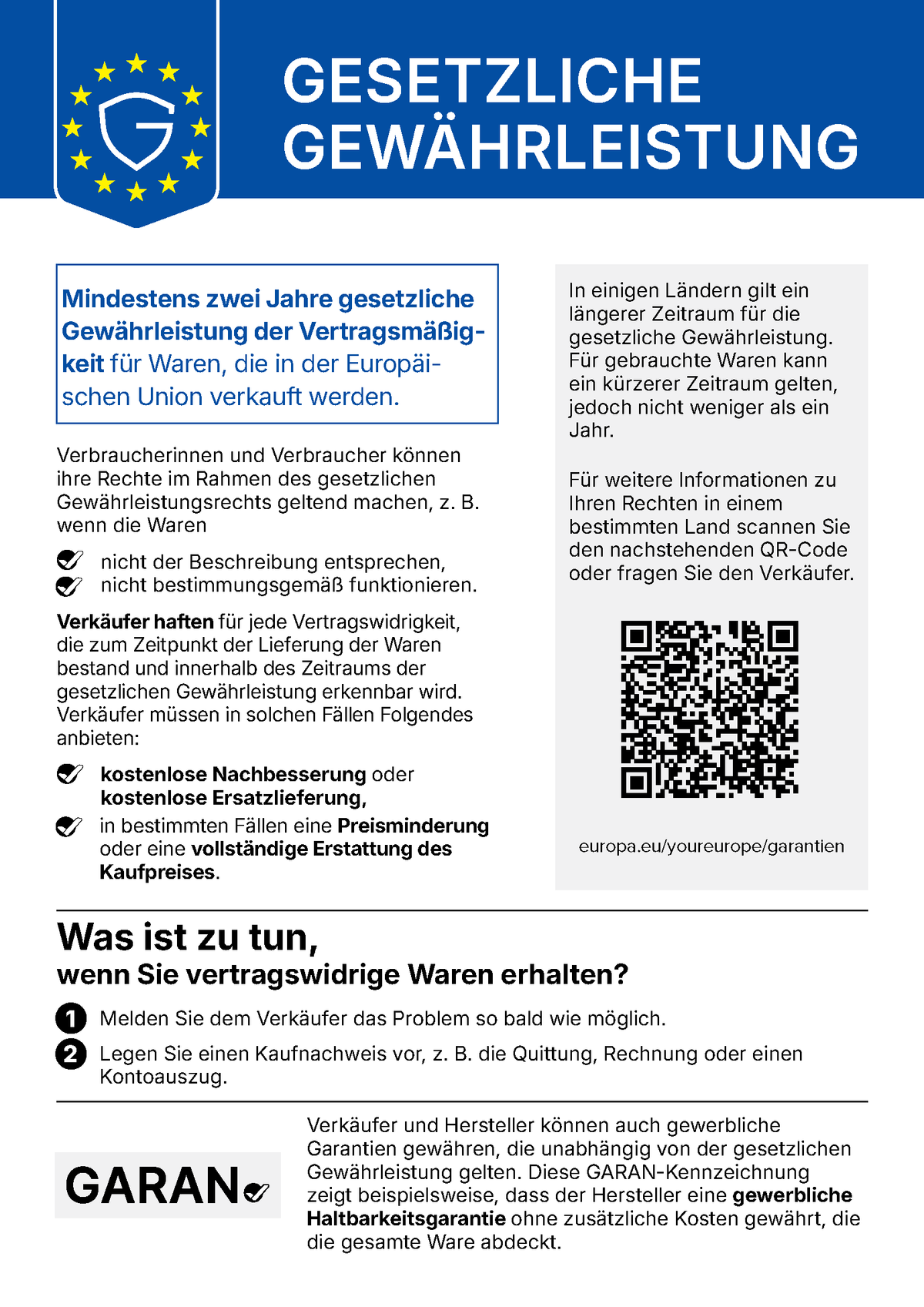 Gesetzliche Gewährleistung – offizielle Mitteilung der Europäischen Union