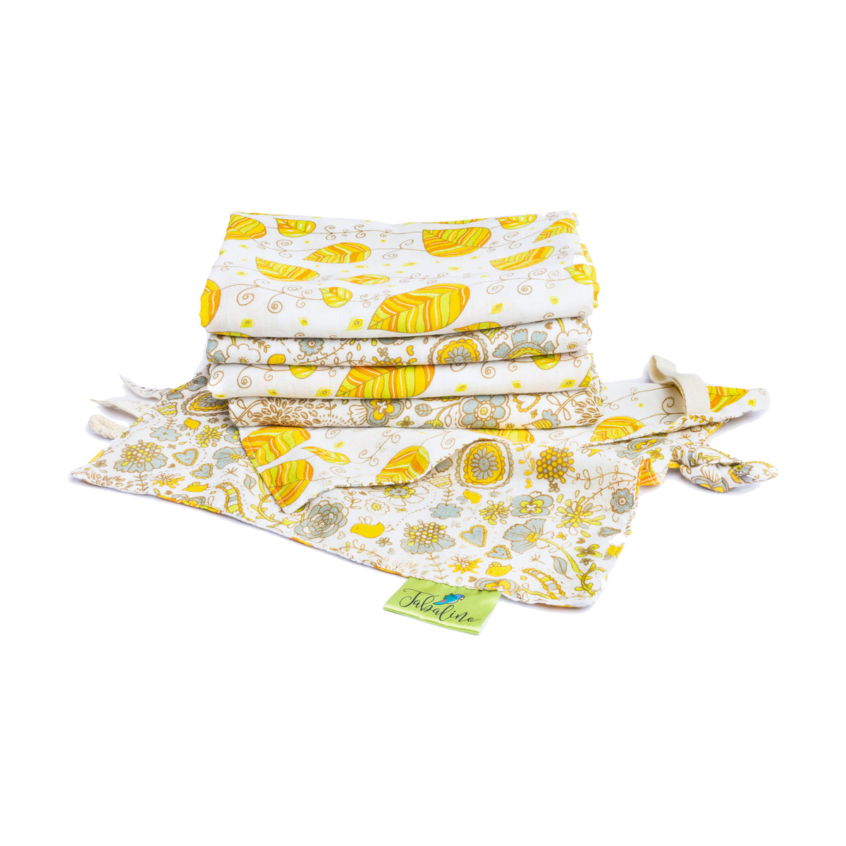 Tabalino Set Floral Love: vier gefaltete Mullwindeln und Schmusetuch, ohne Verpackung