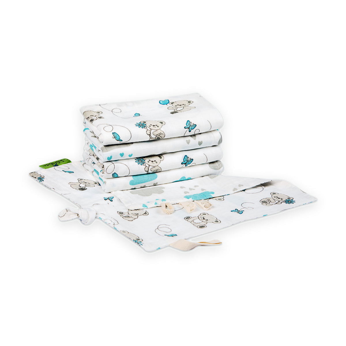 Tabalino Set Teddy & Wolken: vier gefaltete Mullwindeln und Schmusetuch, ohne Verpackung