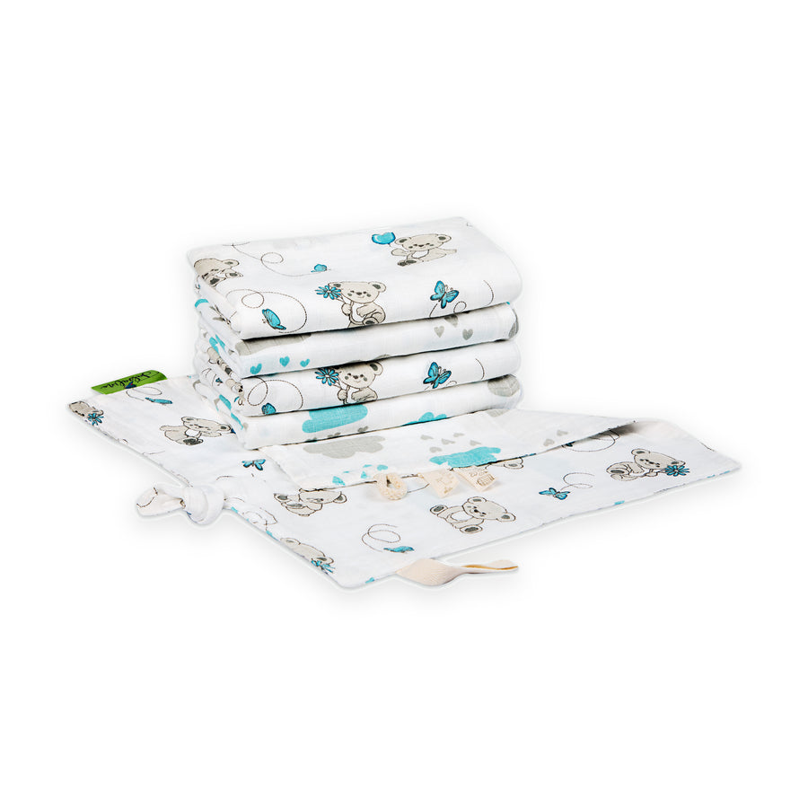 Tabalino Set Teddy & Wolken: vier gefaltete Mullwindeln und Schmusetuch, ohne Verpackung